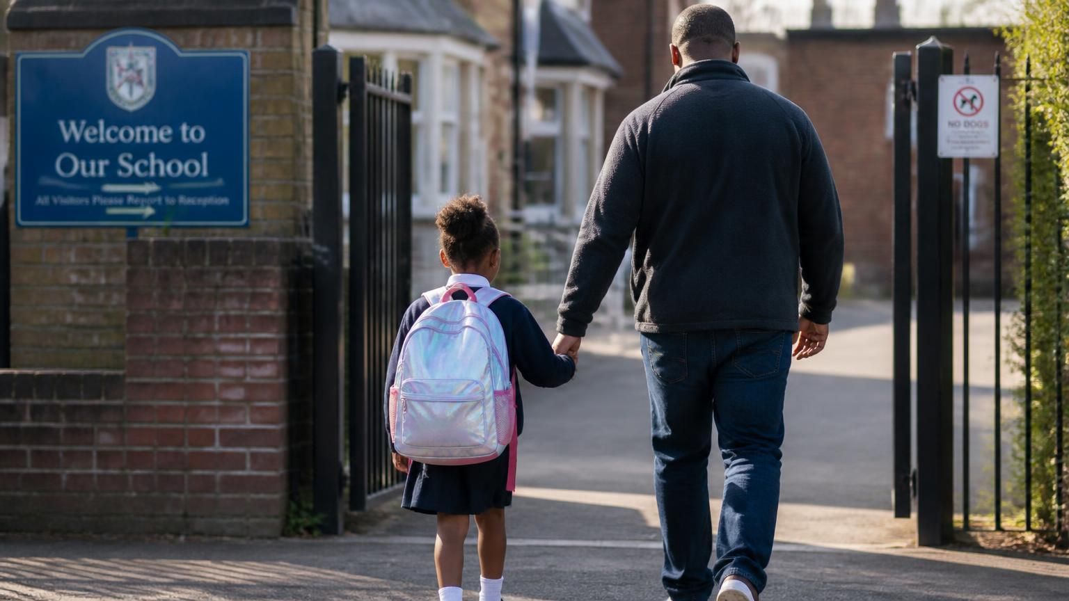 A parent and child walking towards a new school gate together - Moving your child mid-year without moving house: in-year transfers in Kent
