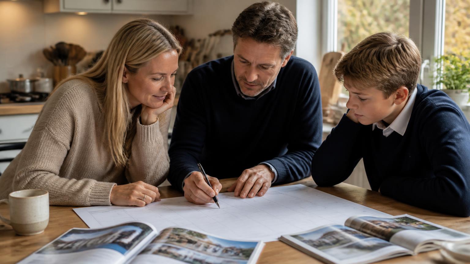 Parents and their child marking Kent school admissions deadlines on a wall planner at the kitchen table - The Kent school admissions calendar 2026/27: every deadline, month by month