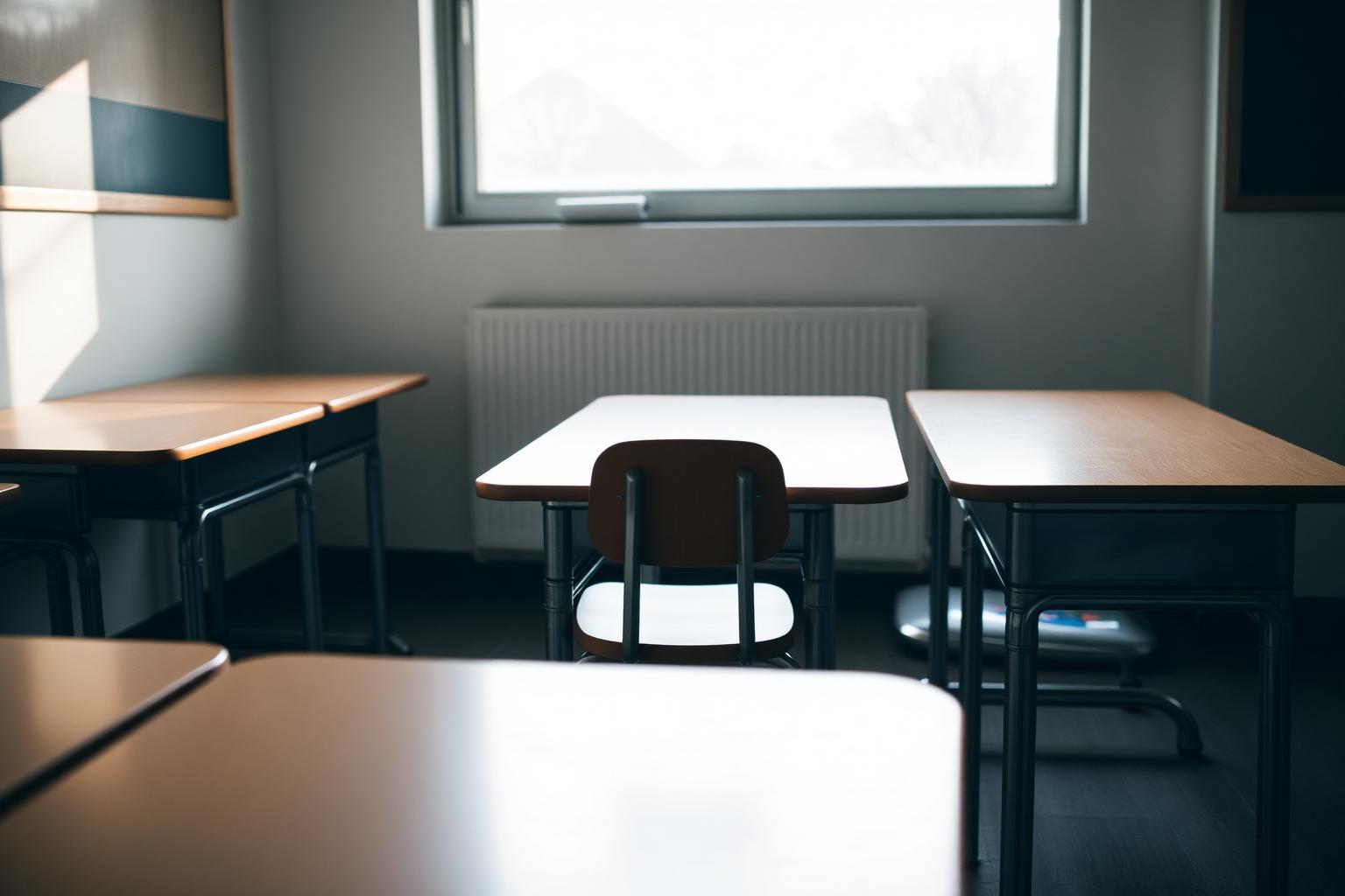 An empty desk and chair in a quiet Kent classroom - School attendance and persistent absence: what the school has to do, and what help is available