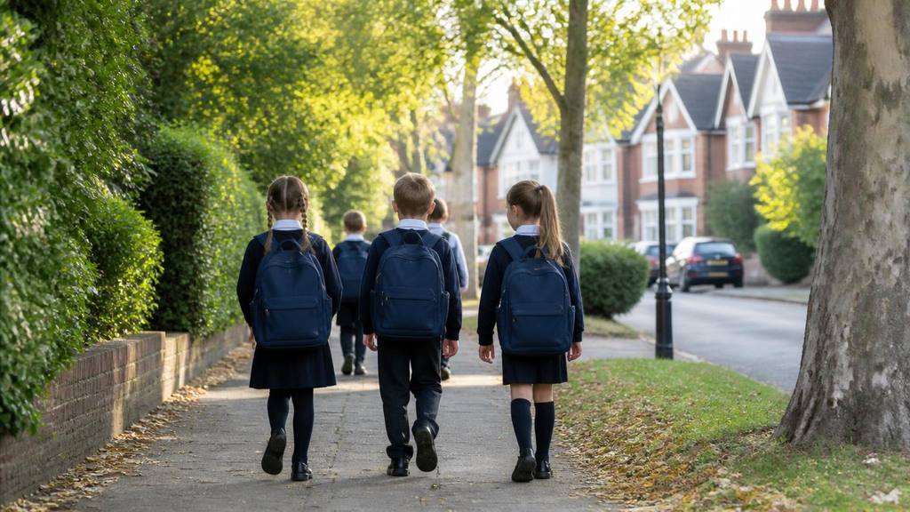 A parent and child walking the route to their local Kent school along a residential street - School catchment areas in Kent: how distance really affects your chance