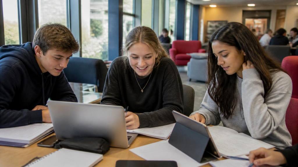 Sixth form students studying together in a common room at a Kent school - Sixth form or college? Post-16 choices in Kent